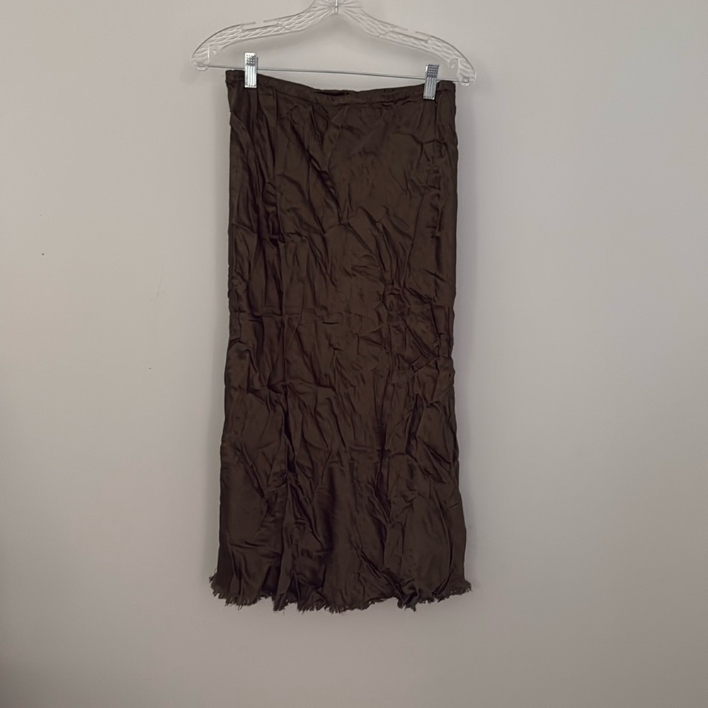 Silky olive green midi skirt